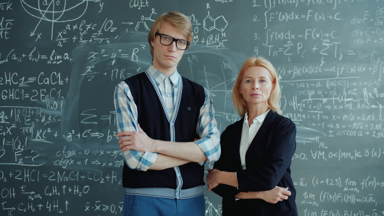 Teacher and Student in Front of a Blackboard