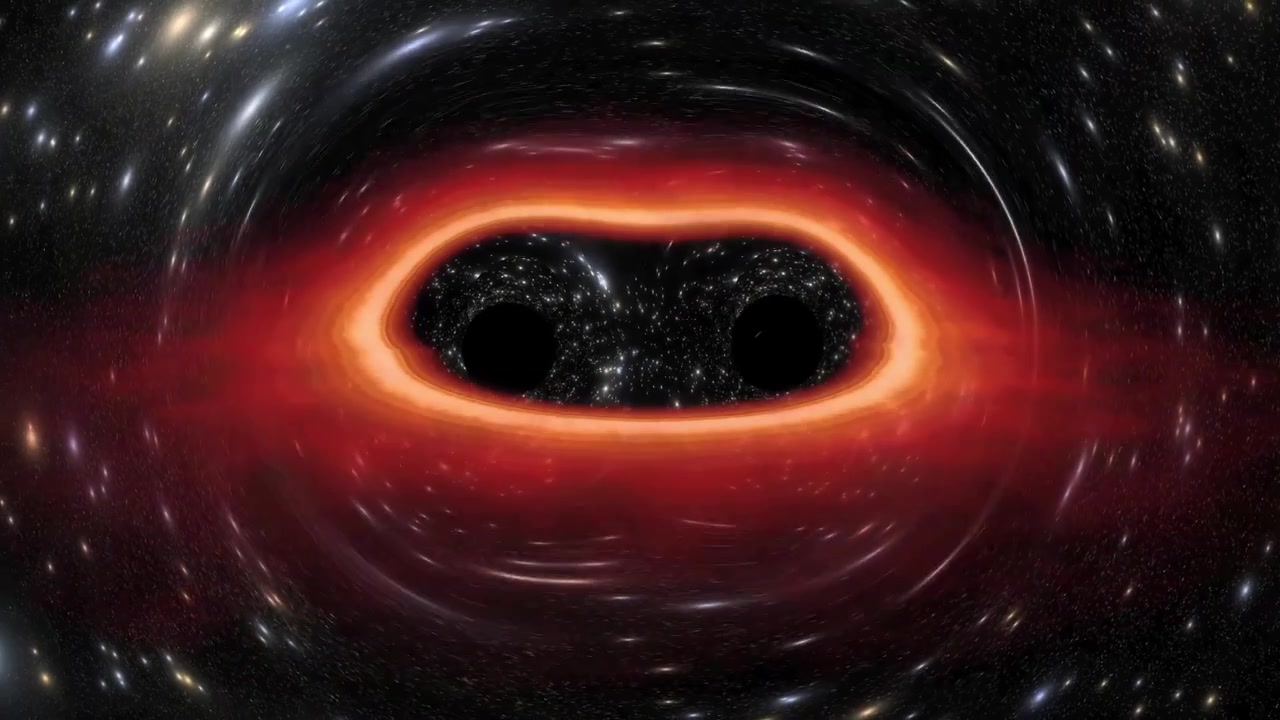 A supermassive black hole with glowing accretion disk in deep space.