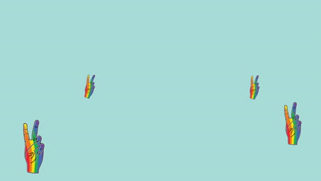 animación de textos de orgullo y signos de arco iris en fondo azul