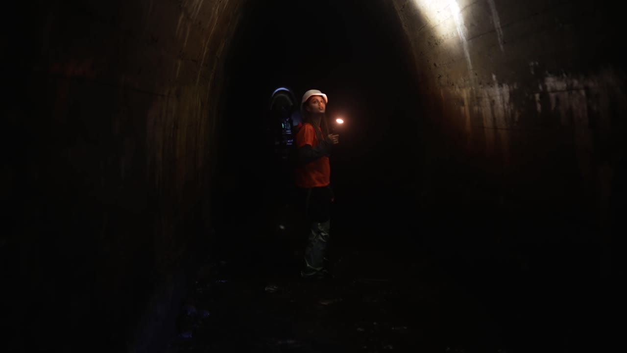 mujer trabajadora en un túnel oscuro