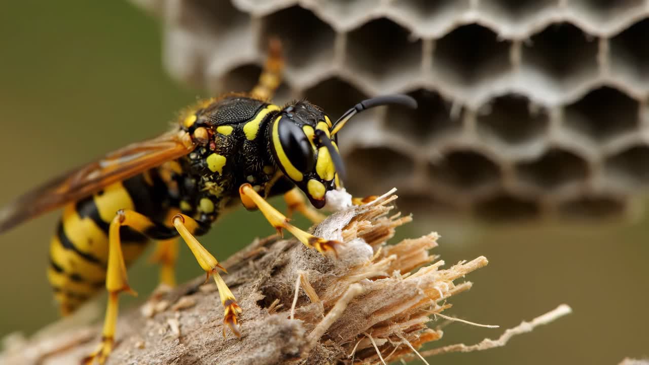 Close-up of a Wasp on a Nest