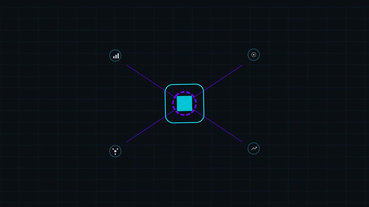 Animazione di Interfaccia Digitale Astratta con Forme Geometriche Rotanti