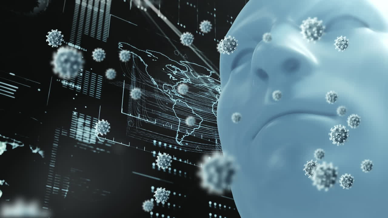 데이터 처리와 디지털 인터페이스에 대한 인간 얼굴 모델에 대한 여러 코로나19 세포