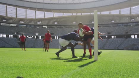 rugby players playing rugby match in stadium 4k