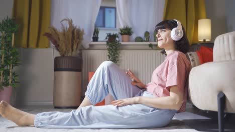 woman listening to music and relaxing. relax and peaceful.