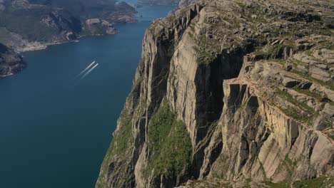 항공 영상 설교석 바위 preikestolen 아름다운 자연 노르웨이