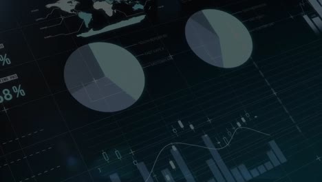 Composition-of-the-lines-of-digital-composite-of-colorful-pie-chart-and-histogram-forming-on-screen