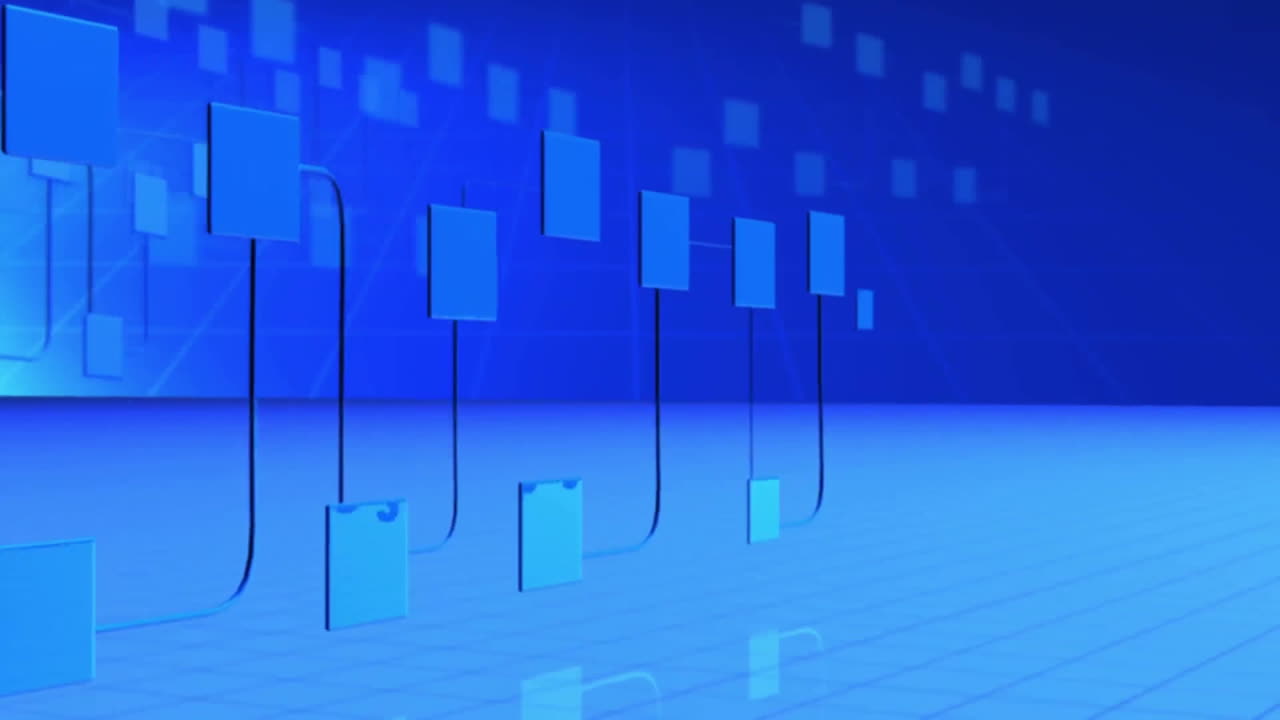 Animation of digital data processing and connections over blue background