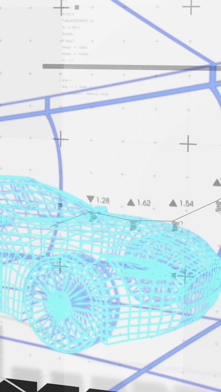 animación del procesamiento de estadísticas sobre un modelo de coche en 3d