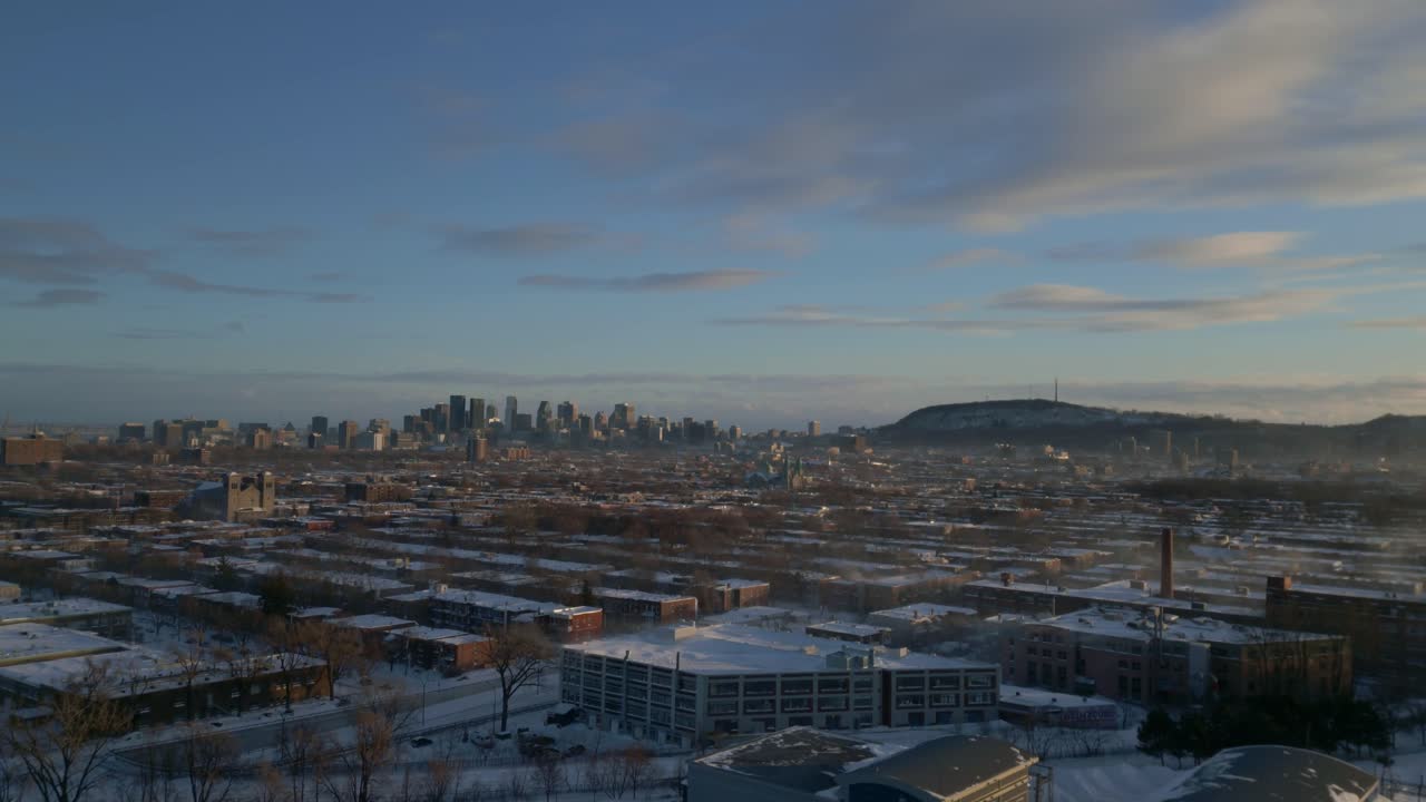 Vieux Rosemont winter drone view, Montreal, Canada