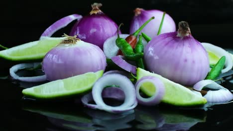 Mix-of-different-vegetables-in-studio,-isolated-black-background