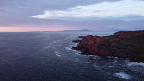 Rocky-Coastline-of-Isle-of-Coll-at-Sunset,-Hebrides,-Scotland