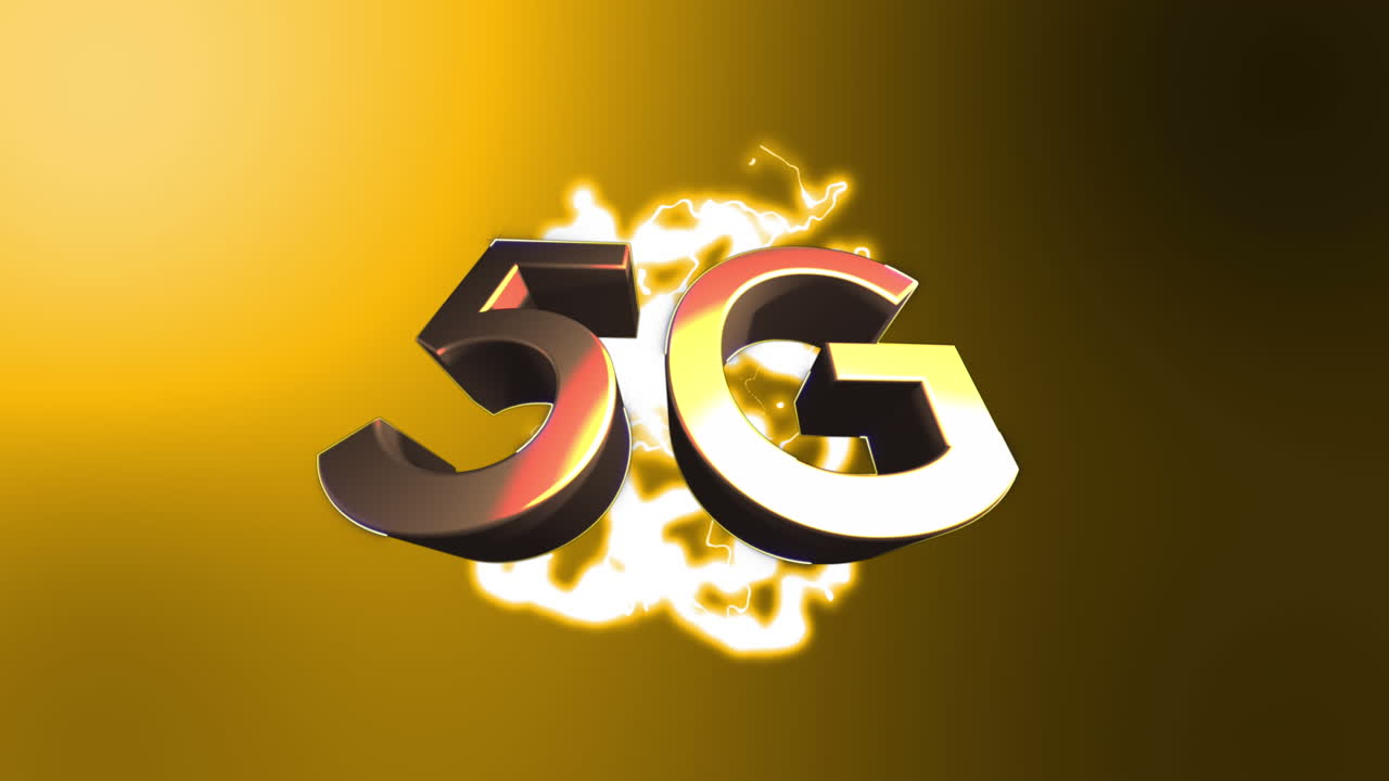 녹색 배경에 번개 위에 5g 텍스트의 애니메이션