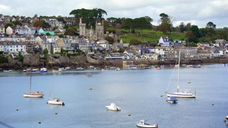 fowey, cornwall. fishing town. establishing shot. england, uk