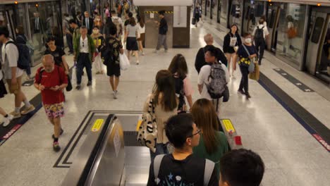 busy crowd on escalator in hong kong subway station