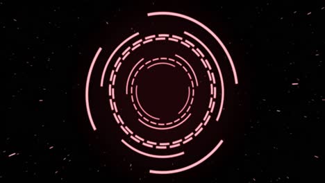 animación de interfaces circulares rosadas pulsando y girando sobre manchas sobre fondo negro