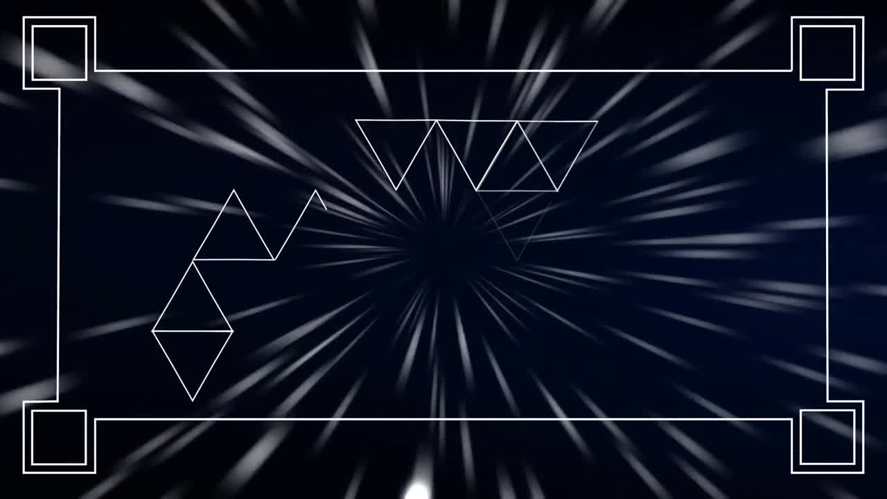 animación de un marco blanco con triángulos blancos sobre rastros de luz