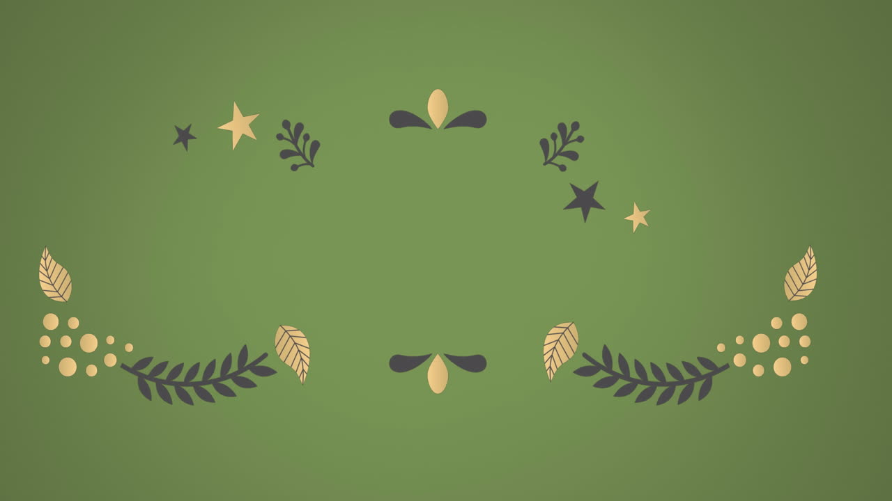 Animation of christmas decorations ove green background