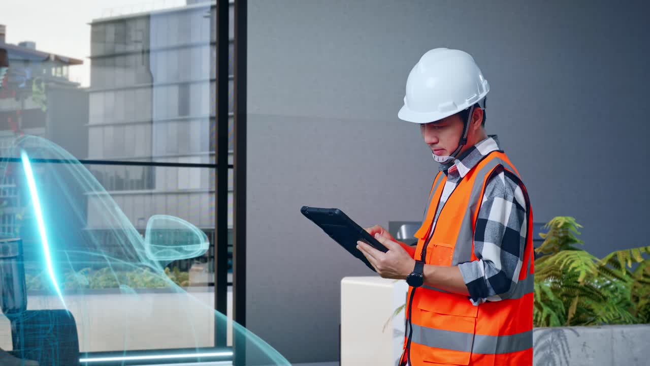 ingeniero que utiliza la tecnología de realidad aumentada en un entorno de oficina moderno