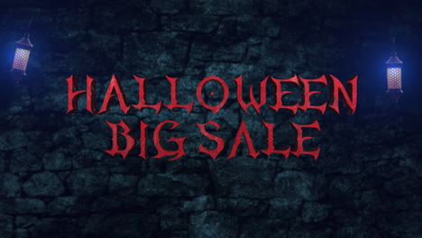 Halloween-Big-Sale-on-wall-in-old-city-with-light