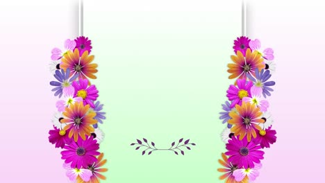 animación de flores coloridas que crecen en un marco con un espacio central de copia verde pálido, en rosa pálido