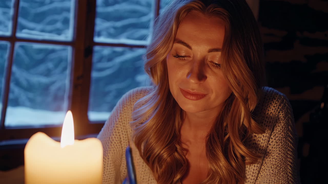 Couple Writing Letters in a Cozy Cabin in Winter