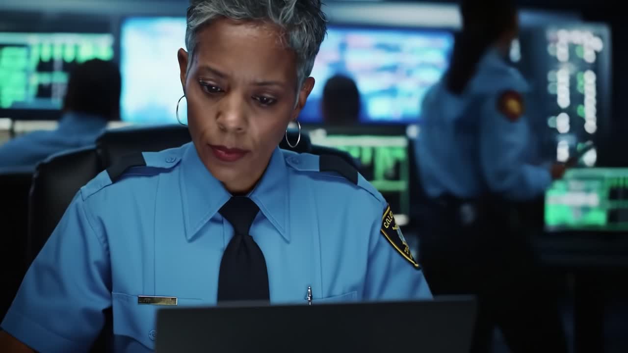 Female Police Officer in Control Room