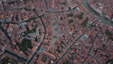 straight down aerial shot of rooftops in venice, italy