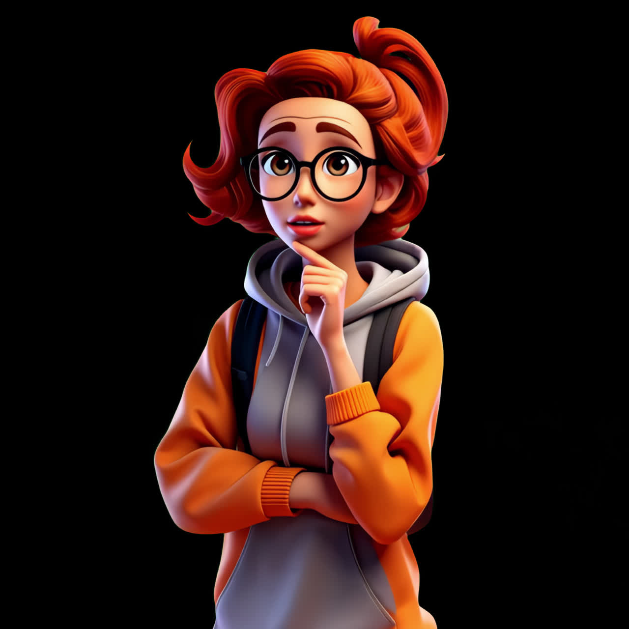 Animated character with thoughtful expression animation isolated asset, transparent 4K video, alpha