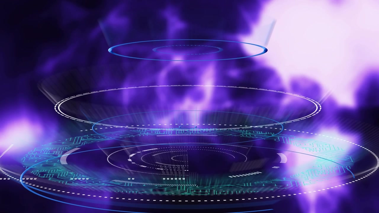Animation of lights over violet background with processing circles