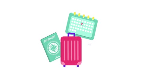 Animation-of-travel-icons-on-white-background