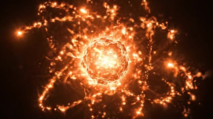 Captivating Visualization of an Energetic Particle Detonation Showcasing Dynamic Fusion and Radiant Energy Unleashing Phenomena in a Cosmic Environment