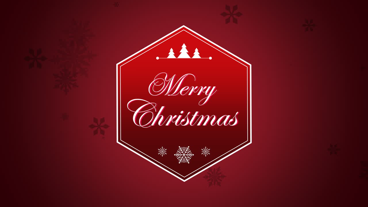 빨간 그라데이션에 가을 눈송이와 나무와 메리 크리스마스