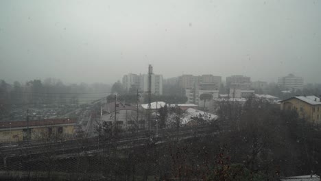 time–lapse a winter landscape with a railway in bologna italy