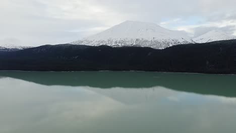 drone pans left to right over alaska lake