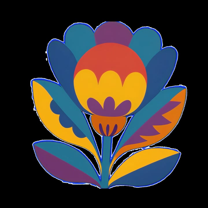 Animated Colorful Folk Art Flower Illustration