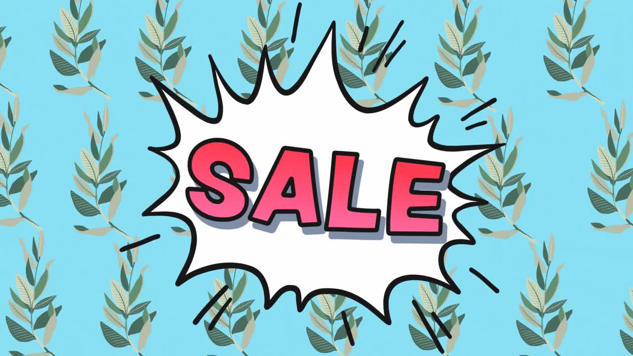 스피치 버블 위의 판매 텍스트와 배경의 꽃의 애니메이션