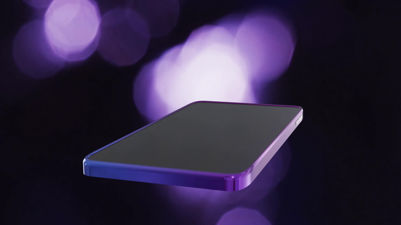 Animation of smartphone over light spots on black background