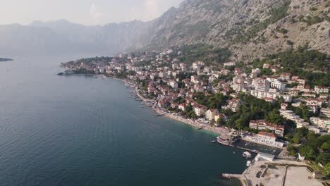 Sensational-aerial-shot-of-Kotor-Bay-in-Montenegro,-view-of-coastline,-day