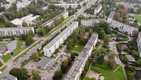 aerial view of apartment buildings in a city