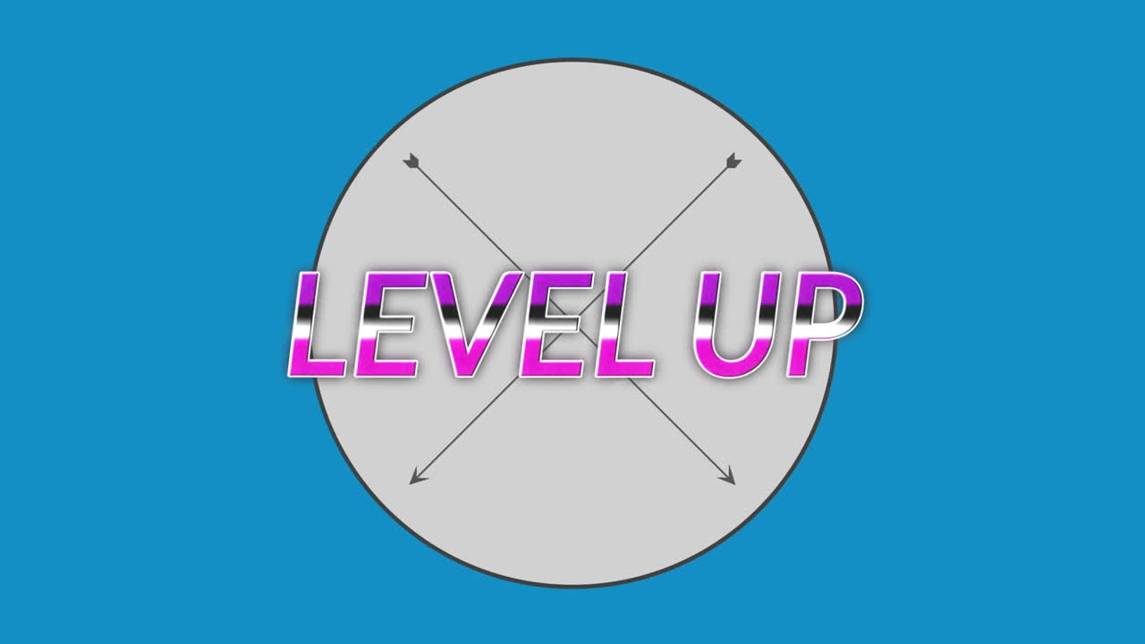 animación de texto de nivel superior sobre un círculo sobre fondo azul.