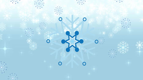 animación de copos de nieve cayendo sobre un fondo azul