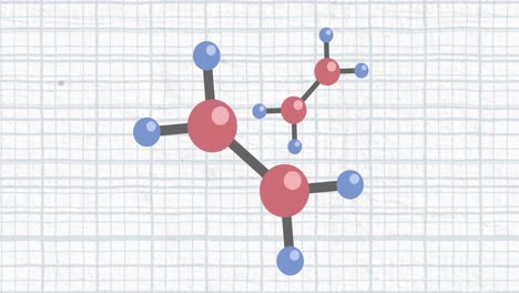 animation of several molecules with a blue grid on a white background