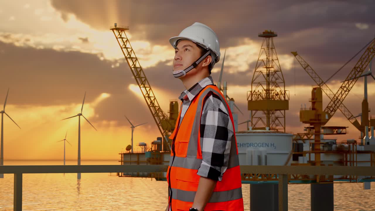 Offshore Wind Farm and Oil Rig Worker