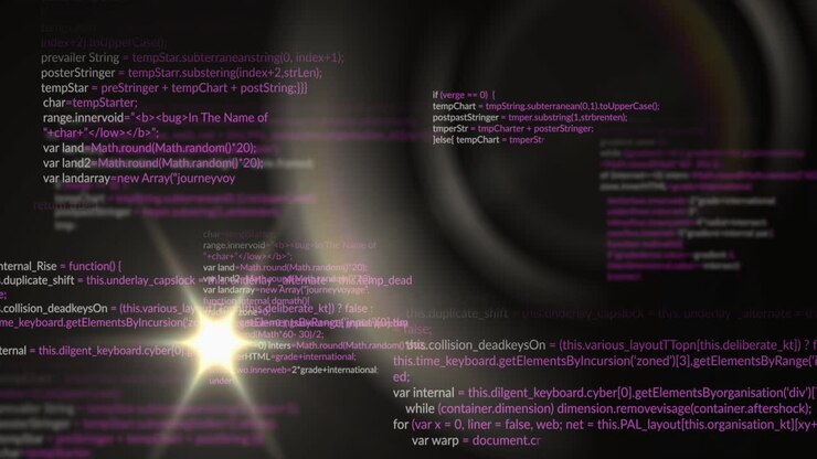 Animation of data processing over dark background
