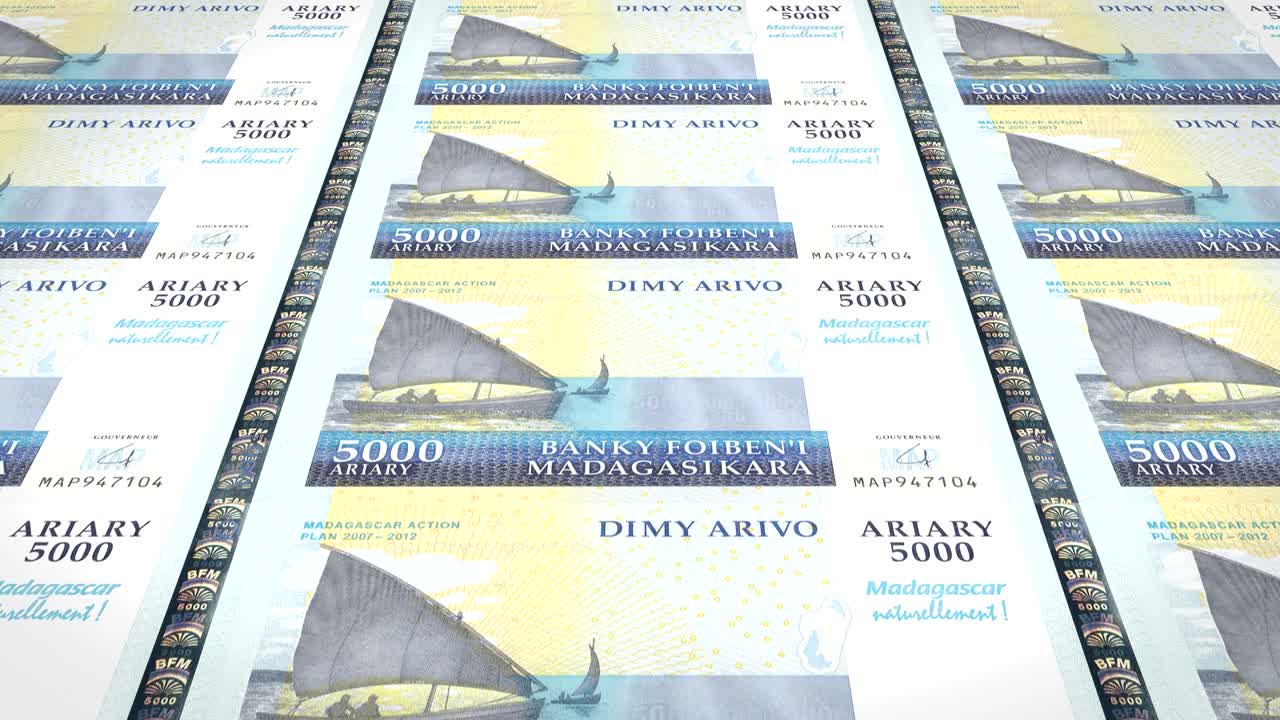billetes de cinco mil ariarios malgaches de madagascar, dinero en efectivo, bucle