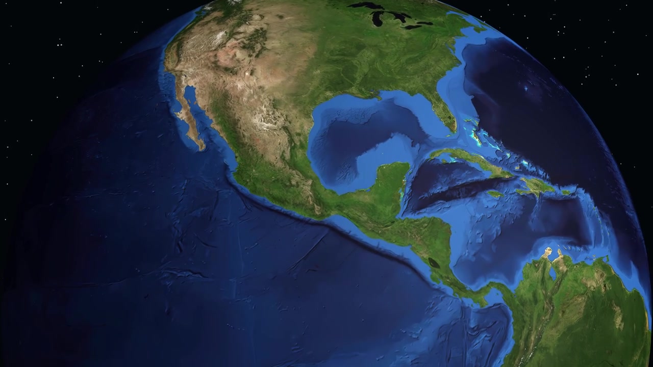 Un globo digitale ruota e zooma dallo spazio verso il Messico, mostrando le statistiche sulla popolazione di Morelia