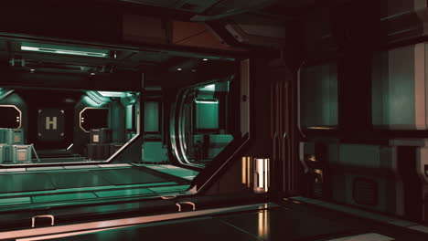 realistic futuristic sci-fi spaceship corridor