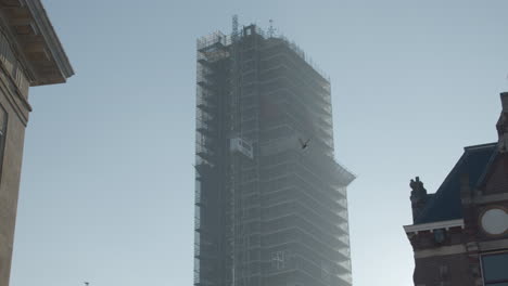 construction elevator going down from old dom church tower in utrecht, the netherlands