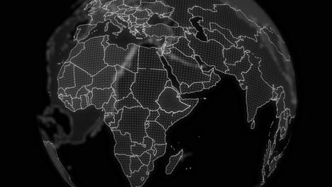 ethiopia country alpha for editing data analysis technology globe rotating, cinematic video showcases a digital globe rotating, zooming in on ethiopia country alpha for editing template